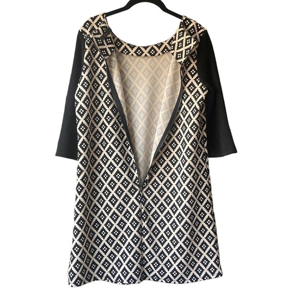 THML Dress Womens Medium Black Cream Midi Knit 3/4 Sleeve Textured Print Ladies - Picture 7 of 16